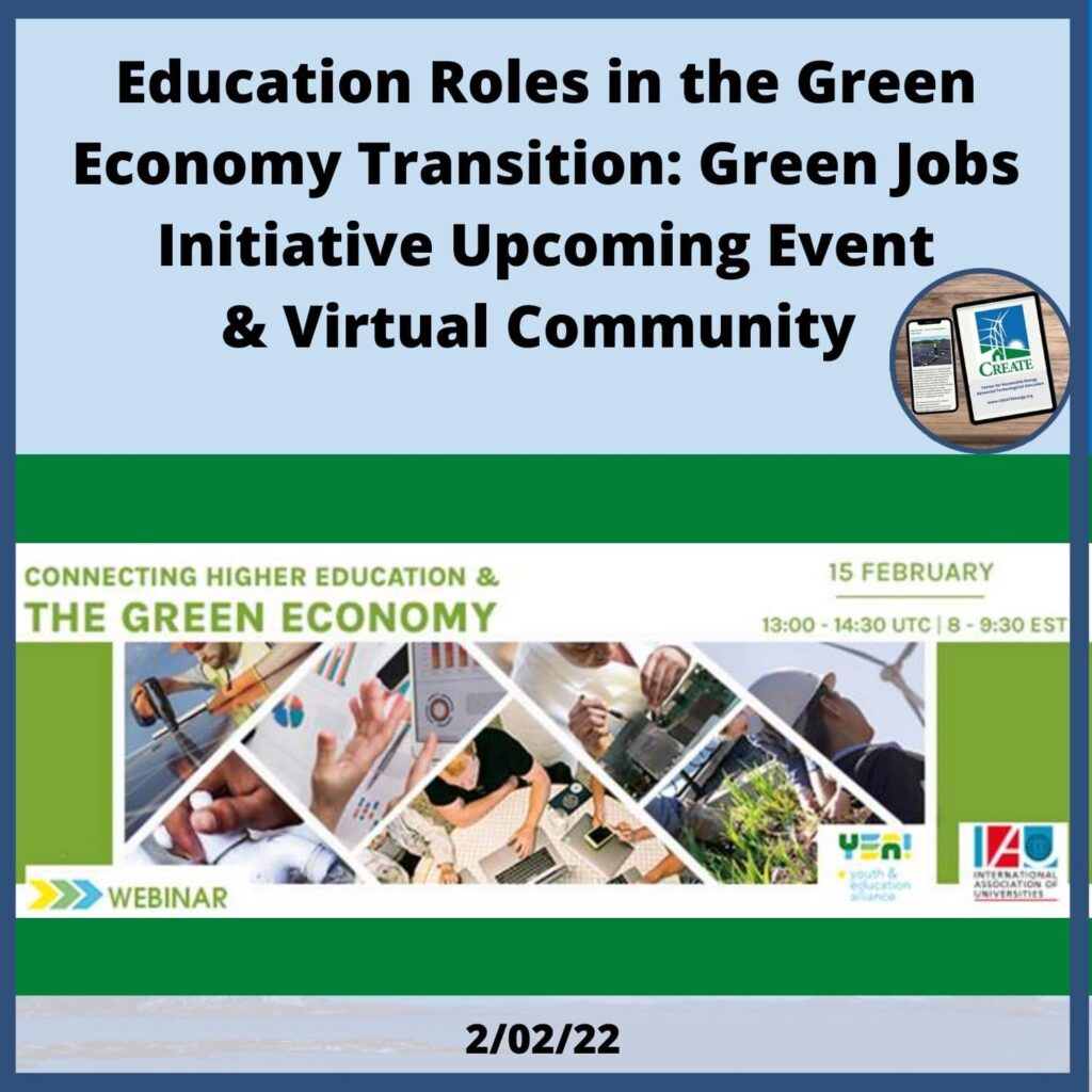 View the News Post, "Education Roles in the Green Economy Transition: Green Jobs Initiative Upcoming Event & Virtual Community" - 2/2/22