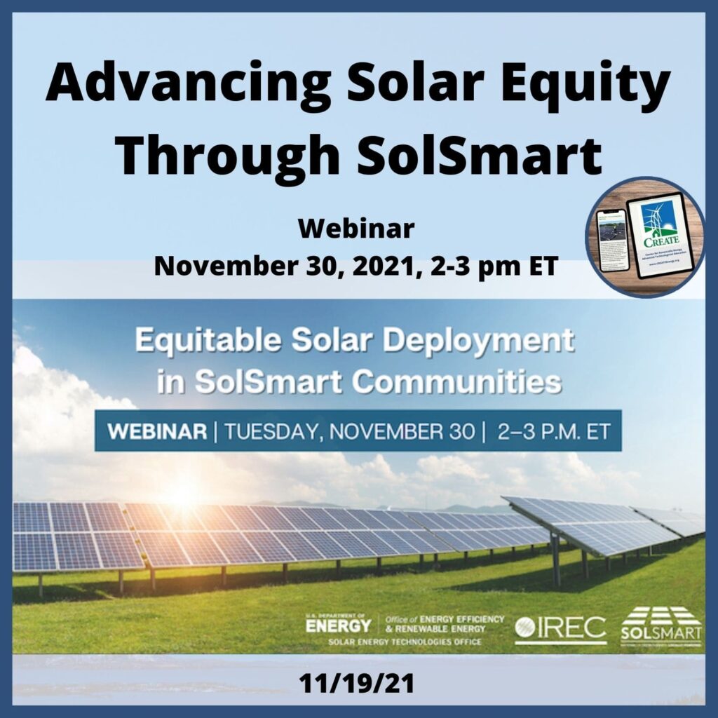 View the News Post, "Advancing Solar Equity Through SolSmart Webinar" - 11/19/21