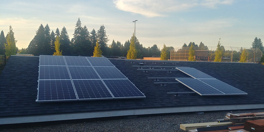 Solar panels partially installed at Clackamas Community College