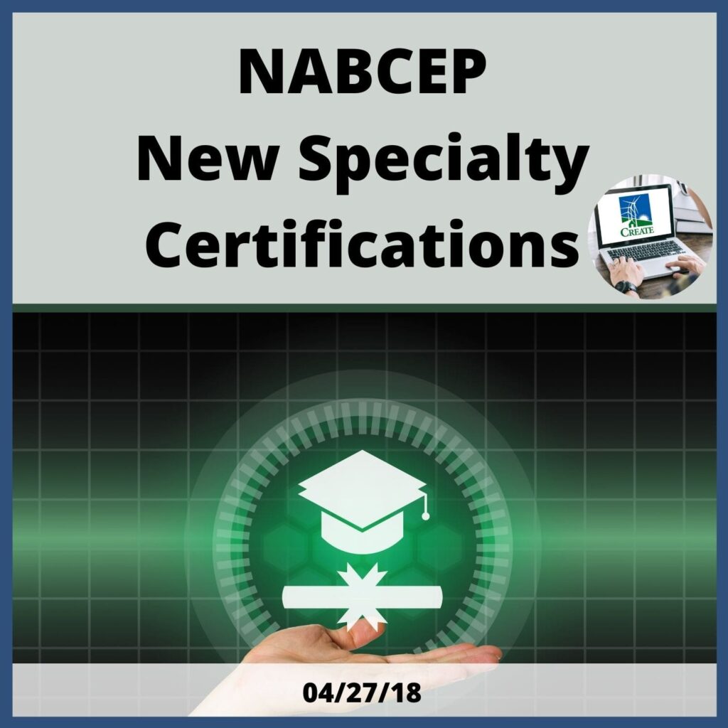 NABCEP: New Specialty Certifications Webinar - 4/27/18