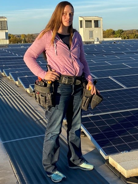 Andrea Southgate with Solar Panels at Madison College
