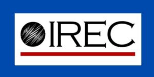 IREC Logo on blue Background.