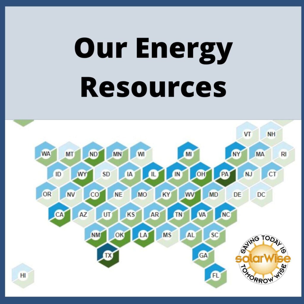 Map with abbreviations. Our Energy Resources and Solarwise logo.