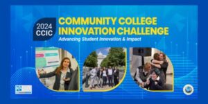 Community College Innovation Challenge. Groups of students excited for projects.