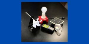 Energy Lab supplies - lightbulb, fan, remote & panel.