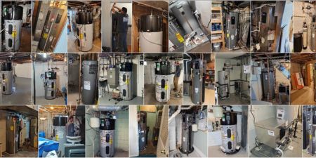Multiple images of water pump heaters.
