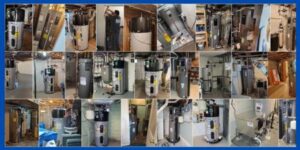 Multiple images of water heaters.