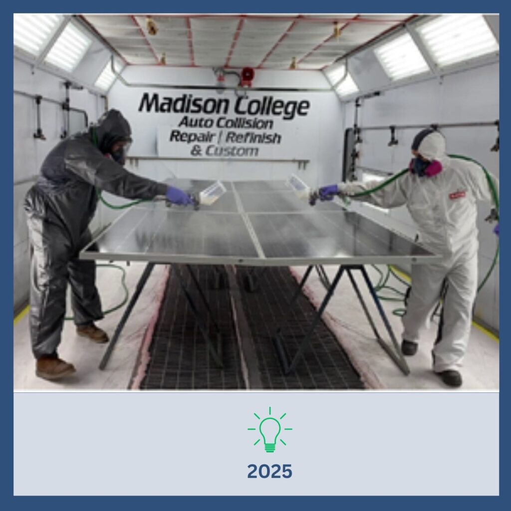 Madison College Students applying research application on solar panels