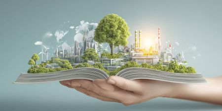 Energy concepts on book on hands.