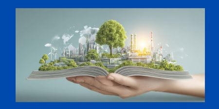 Energy concepts on book on hands