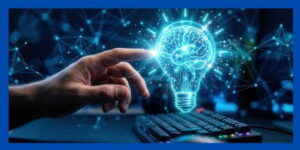 Hand, keyboard and lightbulb